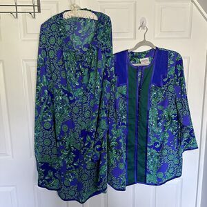 Maggie Shepherd Australia Blue Floral Skirt Blouse Set VTG 1980'sLagenlook XL